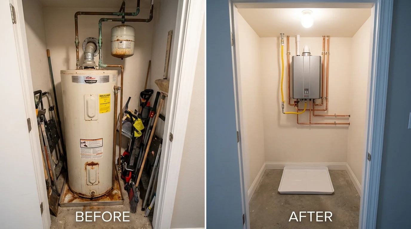 Tank water heater versus wall-mounted tankless unit comparison for Matteson, IL homeowners